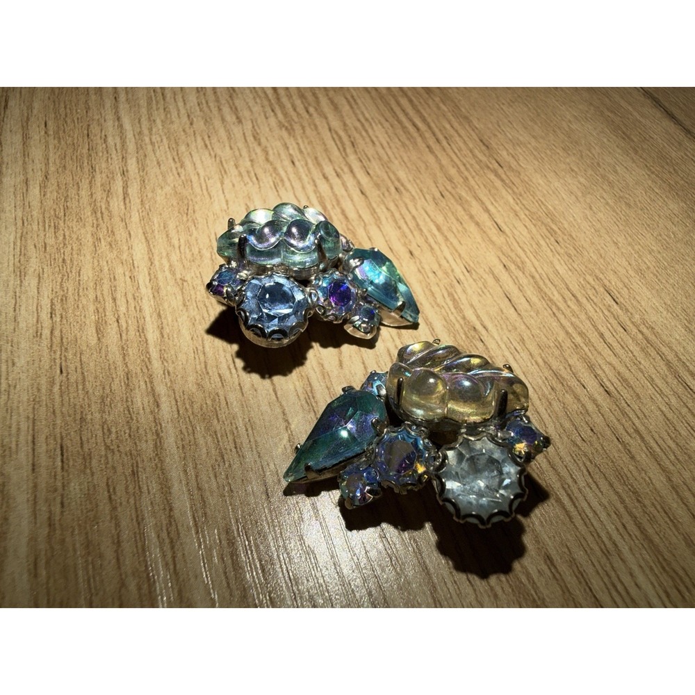 Weiss Fruit Salad Aurora Borealis Blue Rhinestone Earrings
